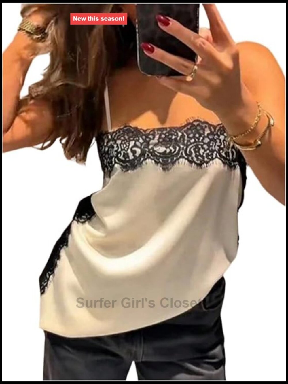 Womens Satin Lace Tank Top Sleeveless Square Neck Backless Loose Fit